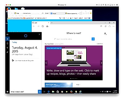 Internet Explorer (upper left), Edge (Lower Right) and Cortana (lower left) Windows 10