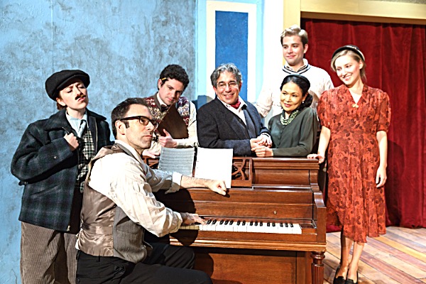The cast of Precious Nonsense: Emily Jackson, Thomas Conroy*, Patrick Halley*, Eric Brooks*, Lydia Gaston*, Coleman Hemsath, Jillian Gottlieb*. Photo by Dave Burbank Precious Nonsense rehearsal.1