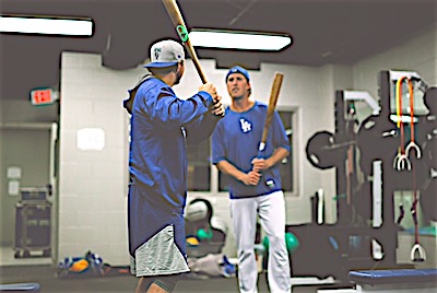 Tulsa Drillers hitters Lars Anderson (right) and Kyle Farmer wielding Birdman Bats Birdman bats