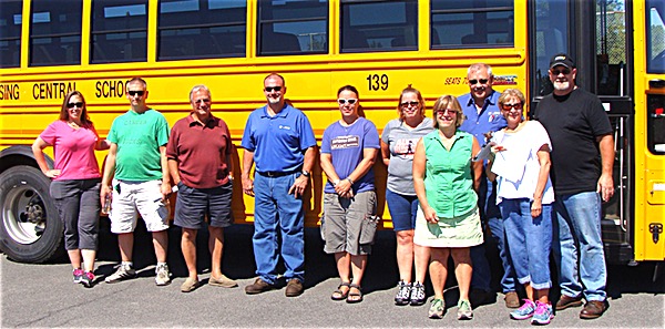One of three teams training Tuesday (left to right): Melissa Ferris, Davis Edwards, Bill Suarez, David Barnes, Piper Cleary, Liz White, Lynda Woods, Don Brown, Judy Clarke, Jim McMillen Bus Training