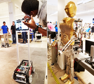 This build of the ModBot looks like an iPod on a traveling stand, similar to one shown in an episode of TV's The Big Band Theory. But this one really works. At right is another familiar face.