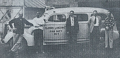 Residents of Ludlowville contributed to purchase an ambulance, and it continued to be maintained by donations. (Photo from 'Remember When - Ludlowville' compiled by Jeanne Nobles Bishop in 1997 for the Lansing Historical Association). Lansing Fire 100