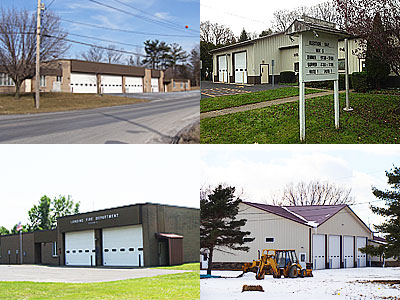 Today the Lansing Fire District owns four fire stations (clockwise from upper left) Central Station, North Lansing Station 4, Lansingville Station 3, and Village of Lansing Station 5. Lansing Fire Department 100