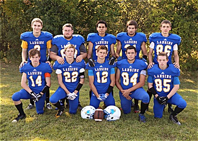Top from Left: Jared Strait #2 (WR, DB, K); Tony Paige #68 (OT, DT); D’Andre Howard #24 (WR, DB); Nate Fleishman #31 (TE, DE); Alec Barden #86 (WR, LB) Bottom from left: Jesse Craig #14 (WR, DB); Josh Miller-Labar #22 (Captain, WR, LB); Zach Detrick #12 (Captain, WR, LB, RB, CB, QB, K); Owen Carrican #84 – (Captain, TE, DT); Tyler Ayers #85 (WR, LB) Missing: Corbin Atkins #80 (WR, DB)" Photo courtesy of True Life Photography, (http://www.true-lifephotography.com/) football lb Seniors