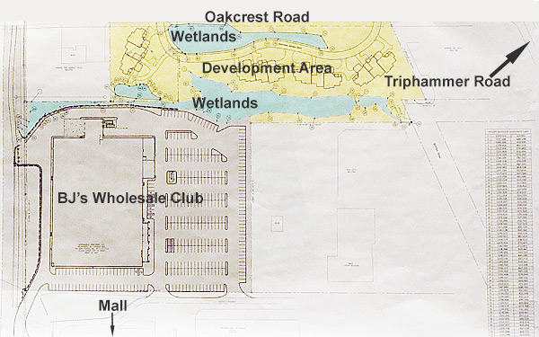 This older plan shows generally where wetlands and the housing areas are located Mall Senior Housing