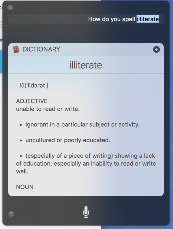 Spelling with Siri - I highlighted the word I wanted to copy in the transcription of the question I asked, shown at the top. Spelling With Siri