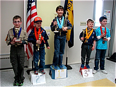 The winners! (Harrison, Elijah, Kegyn, Aaron, Dominick) pd trophies