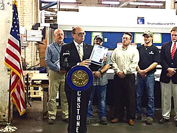 Tom Reed (R-NY) offers "Our Vision for America's Manufacturing Future" at Blackstone Advanced Technologies in Jamestown. The plan focuses efforts on federal legislation which would encourage the development of advanced manufacturing technologies domestically and prepare workers for the jobs to today and tomorrow. reed manufacturing