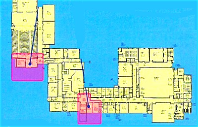 Red areas show reconstruction of the Lansing Middle School Auditorium and school entrance that will include ADA accessible bathrooms. Middle School Auditorium Lobby Reconstruction