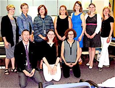 Front row (left to right) Stephen Jones, Andrea Schneider, Colleen Ledley. Back row (left to right) Therese Carvey, Jennifer Kadlecik, Carolyn Shaw, Jill Cusack, Cassandra Kempston, Mary Beth Fantacone, Courtney Osborne. tenure2016 400