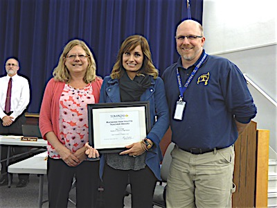 Left to right: Cheryl Reynolds, assistant vice president and branch manager at Tompkins Trust Company; Jane George, award winner; Jon Koeng, principal and Jane’s nominator ttc Jane George