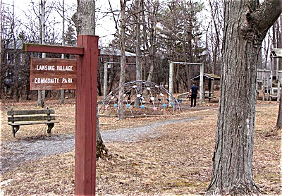 The Lansing Village Community Park, across the road from Dankert Park, features a playground for small children Community Park