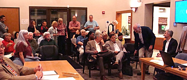 The Village of Lansing Trustees listened to arguments, for and against, Monday on whether to change the zoning on a 20 acre parcel of land on Bomax Road Village Zoning Change