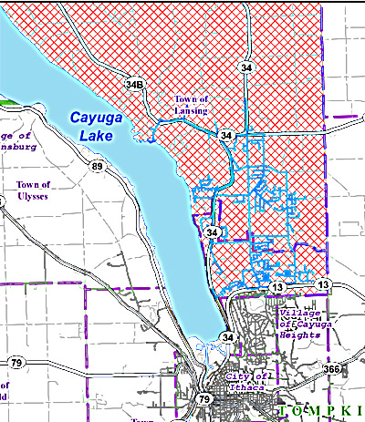 NYSEG map showing the area the company must deny new service to in Lansing due to lack of capacity to deliver more natural gas westdrydenroadpipeline lansingdist