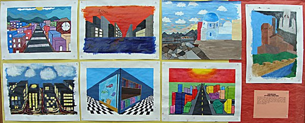 Lansing High School artists were challenged to create a mood using atmospheric and linear perspective in these paintings from an Art 2 unit Lansing High School Art