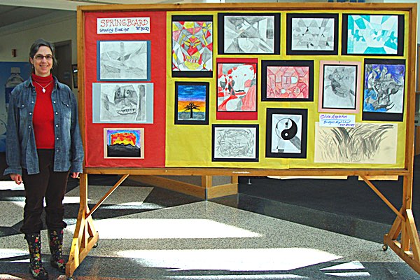 Katrina Binkewicz with shading projects and variations on a theme created by TST BOCES student artists TST BOCES Student Art