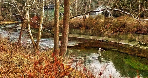 Fishing in Salmon Creek on a cool day Fishing