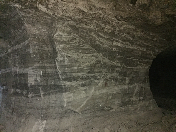 Thick pillars of stone and salt support the mine Cayuga Salt Mine