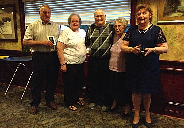 Left to right: honorary lifetime membership recipient Pete Larson, lifetime membership recipients Suzanne and Bob Perkins and Irene Tyrrell, North Lansing Auxiliary Treasurer Connie Wilcox Life membership awardees