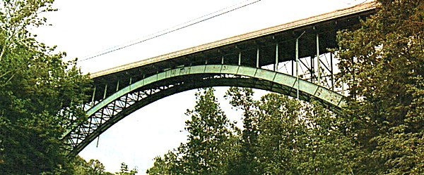 A view of the arch-desined bridge, built in 1930, from Salmon Creek (photo by NYSDOT) Salmon Creek Bridge