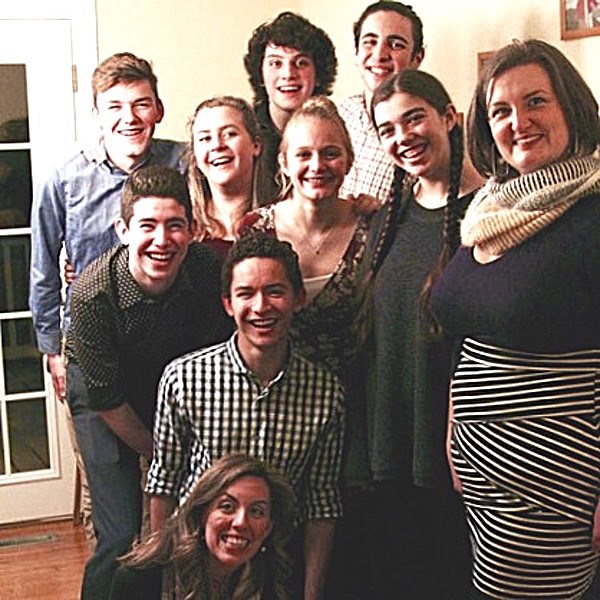 Left to right, back to front: Ari Cummings, Emma Ellis, Jasper Fearon, Howard Kraskow, Imri Leshed, Addy Whitener, Rachel Frank, Sharon Costianes, Christian Henry, Kristin Zaryski (accompanist) teensCabaretsingers