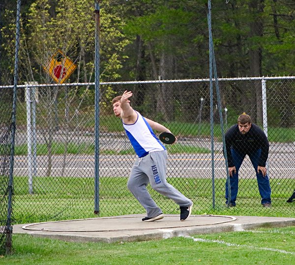 Senior Braydon Jackson threw to a third-place finish on the podium in discus. Photo by John Lawrence Discus