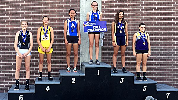 Lansing senior Emily Gallagher (#1) became State Pole Vault Champion and junior Miya Kuramoto (#2) came in second in the NYSPHSAA championship meet last weekend State Champs