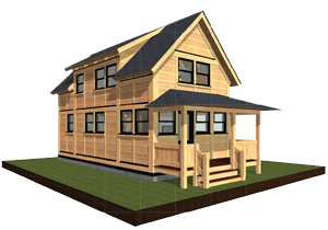 This rendering shows the design likely to be used for homes in the Lansing project. They will feature a porch facing a green common area. Tiny Timber porch cottage design