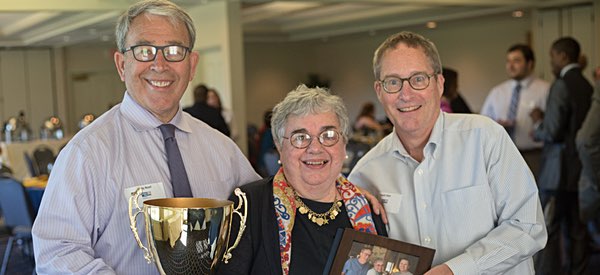 Key Contributor Award went to the William Henry Miller Inn (Lynnette Scofield and David Dier) and the Pat Stage Award to Andy Noel and Kathy Zoner (not depicted), Cornell University. uw2017awardwinners