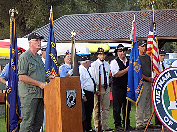 Captain Mike Moran welcomes veterans, families, ROTC members, and wellwishers to the 27rh nnual watchfire MIA/POW Watchfire