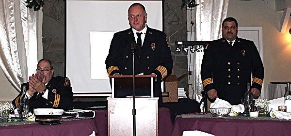 Left to right: 1st Assistant Chief Denis Griffin, Chief Scott Purcell, Deputy Chief Brad George Podium