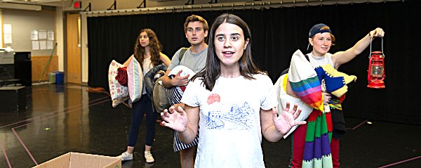 Left to right, ARIANA PERLSON: Ariana (Randy), EVAN BOARD: Evan (Jamey) LAUREN LEIBOWITZ: Lauren (Pat), MADELINE MATHIAS: Maddy (Bobby) Photo by Rachel Philipson hangar KS BackyardAdv PubRachelPhilipson 1167