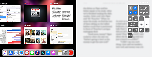 Control Panel is the same on an iPhne, accessed by swiping up from the bottom of the screen, while double clicking the Home button brings up the app switcher. on the iPad they used to be together on the same screen, but in iOS 12 they have been separated. Swiping up or double clicking the Home button displays the app switcher, while swiping down from the top right portion of the screen displays Control Panel. Swiping down from the middle or left top displays the Notification Center on both devices as it did in iOS 11. iOS 12 Controll Panel