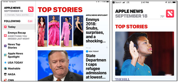 You can choose the order of things in the News app on the iPad (left) very easily. On the iPhone (right) it is less handy, but still doable without too much trouble. iOS 12 News App