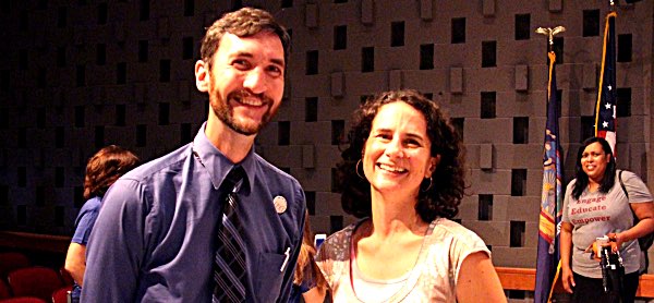 Steven Manley, Executive Director, IPEI Carrie Brindisi, IHS Science Teacher, Award Recipient. Photo by A Renko, ICSD Communications ipei Brindisi
