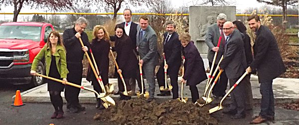 From left: Rochester’s Cornerstone Group, Ltd. VP of Development Carol Oster, Lansing Planning Consultant Michael Long, Community Preservation Corporation/SONYMA Mortgage Officer, Miriam Zimmer, District Director for Congressman Tom Reed Alison Hunt, Rochester’s Cornerstone Group, Ltd. President Roger Brandt, Tompkins County Legislator Mike Sigler, Lansing Town Supervisor Ed LaVigne, Tompkins County Legislature Chair Martha Robertson, Providence Housing Development Corporation Executive Director Mark Greisberger, NYS Homes & Community Renewal Director of Upstate Capital Projects Leonard Skrill, NYS Comptroller’s Office CNY Regional Director for Intergovernmental and Community Affairs Sheri Dozier Owens, and Communications Coordinator for Assemblywoman Barbara Lifton Seph Murtagh. Milton Meadows Groundbreaking