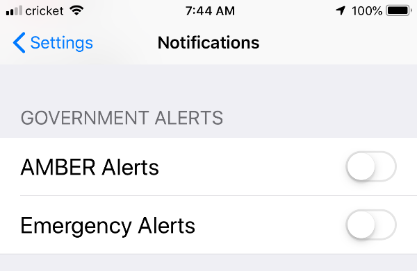 You can turn off Amber Alerts. You can turn off Emergency Alerts. But you can't turn off Presidential Alerts. Alerts Settings