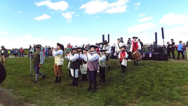 The Finger Lakes Drum and Fife Corps plays triumphantly after a successful centennial flight Tommy Come Home Historic Centennial Flight Ithaca-Tompkins Airport September 29, 2018