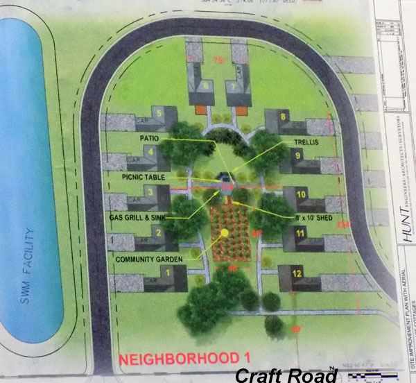 This plan illustrates the layout of the first of two neighborhoods that would comprise Phase 1 of the Lansing Village Cottages project Lansing Village Cottages