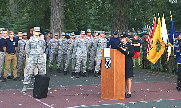 This year's featured speaker was Retired US Army Major Joanne Dabulewicz MIA/POW Watchfire in Myers Park September 21, 2018