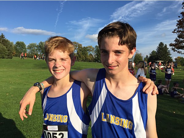 Top two Lansing Modified Boys finishers, Tom Stallone and Seth Riley. Photo by Beth Riley xc iac div Seth Tom