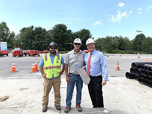 From Left: Evans Roofing Corporate Safety Director Dan Nowak, Charles F Evans Roofing Const Manager Donald Sewalt, Congressman Tom Reed Shingles
