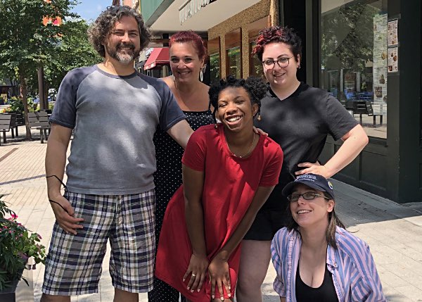 (from left): Samuel Buggeln, Artistic Director; Mickie Quinn, Membership & Sponsorship Coordinator; Maya Jones, Interdepartmental Intern; Sarah Chaneles, Marketing Manager; Rose Howard, Operations Manager The Cherry Staff