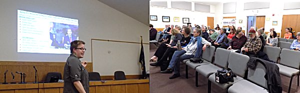Toxics Action Center Lead Community Organizer Claire Muller gave a presentation Wednesday to about 30 Tompkins County residents, concerned about the impact of the Cayuga Power Plant's future on local communities, on how her group assisted in transforming a coal-powered plant in Massachusetts into a solar farm Mothers Out Front energy meeting