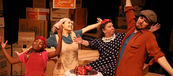 Mwape Sokoni, Natasha Bratkovski, Rachel Lampert, and Benno Ressa in Aunt Mae Comes to Town. Photo by Lesley Greene fitznstartz AuntMae