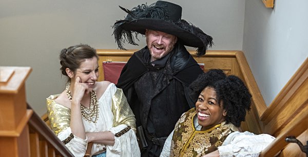 Left to Right: Emily Kunkel as Aphra Behn, Austin Jones as William. Ashley Hildreth as Nell Gwynne, Photo by Rachel Philipson hangar orwhatshewill Photo by Rachel Philipson