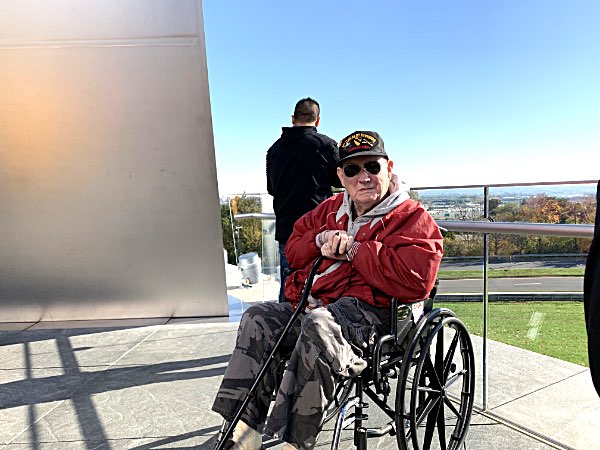 Carl at the foot on one of the three giant spires at the Air Force Memorial Air Force Memorial