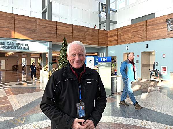 Airport Manager Mike Hall in the newly revamped terminal Ithaca-Tompkins International Airport