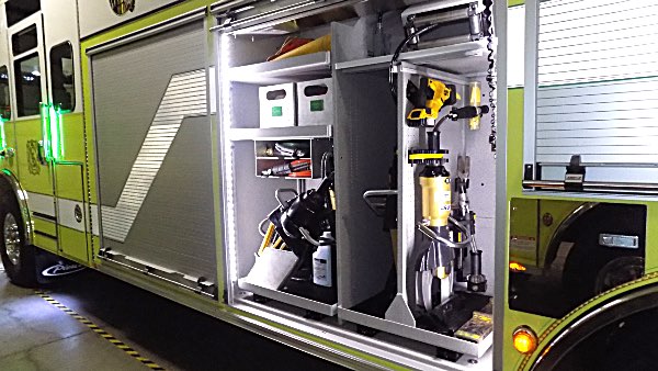 Compartments were designed carefully to most efficiently store equipment and make it accessible to fire fighters on the scene Lansing's Heavy Rescue Vehicle