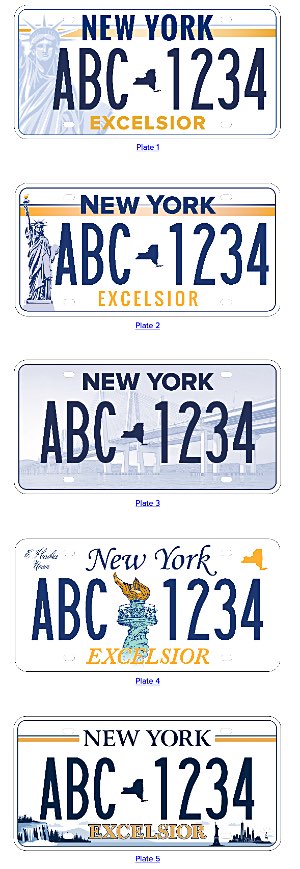 Click on the graphics to vote for your favorite New York License Plate Design Choices